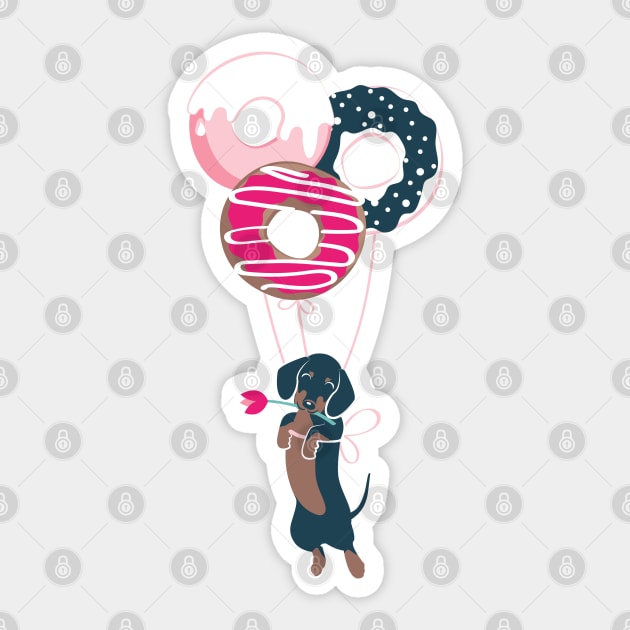 Pastel café sweet love dream // print // fuchsia pink pastry details blue dachshund dog puppy Sticker by SelmaCardoso